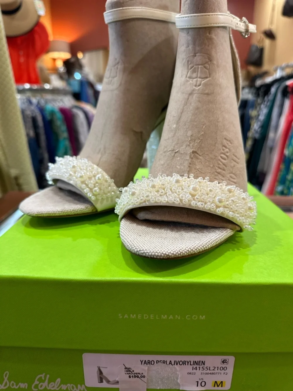 Sam Edelman Ivory Pearl Beaded Ankle-Strap Heels NWT size 9 or 10 - Picture 3 of 7